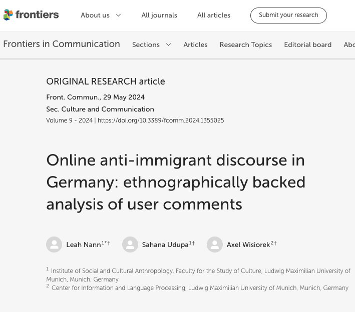 NANN, L., UDUPA, S. & WISIOREK, A. (2024) ONLINE ANTI-IMMIGRANT DISCOURSE IN GERMANY