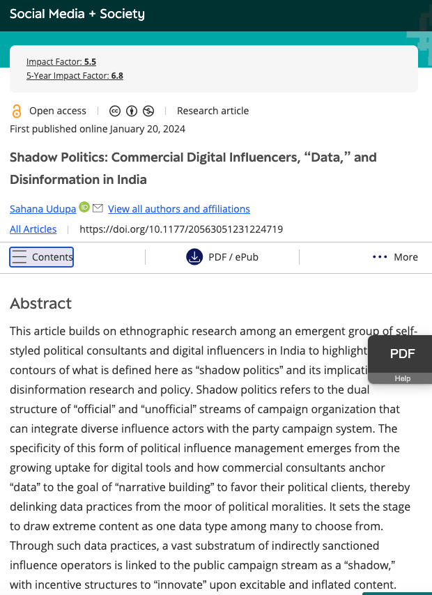 UDUPA, S. (2024) SHADOW POLITICS: COMMERCIAL DIGITAL INFLUENCERS, DATA AND DISINFORMATION IN INDIA